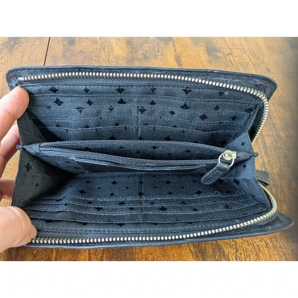 Fossil Maddox Marlow Leather Flap Clutch Wallet Black Vintage Tri-Fold Keyhole